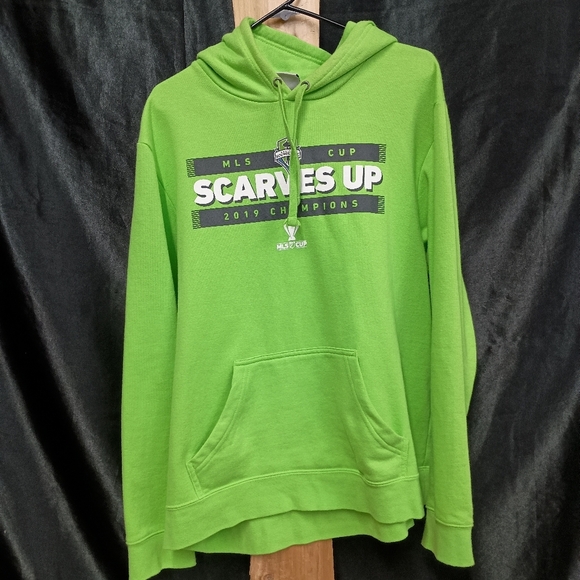 Lime green SEATTLE SOUNDERS raise your scarves  pull over hoodie size men's XL - Picture 8 of 13